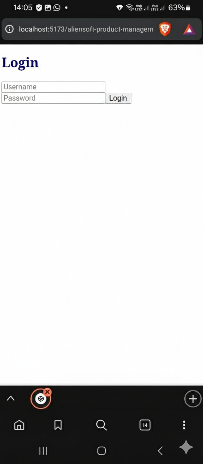 Login page with username and password fields