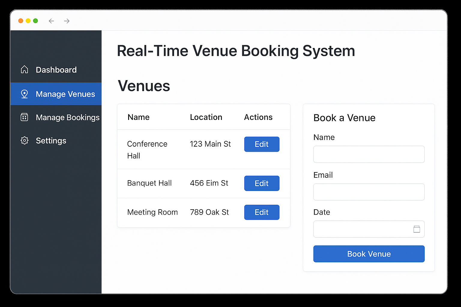  Real-Time Venue Booking Admin Dashboard